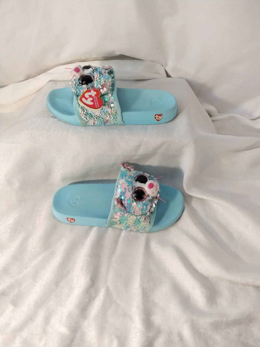 Ty Light Blue Sequin Bear Kids Slide Sandals